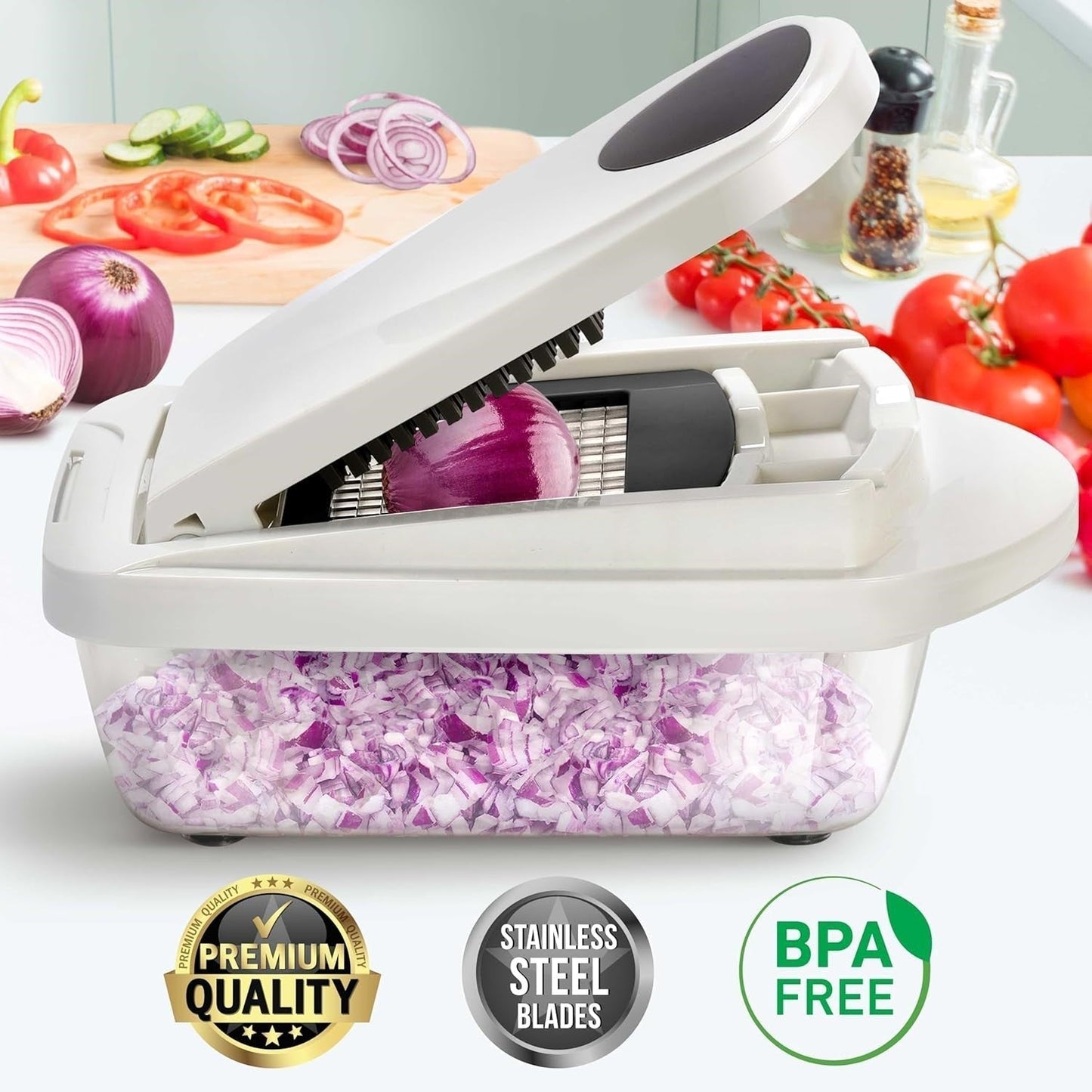 10-in-1 Vegetable Slicer with 8 Blades – Faster Cutting, Chopping, and Grating!