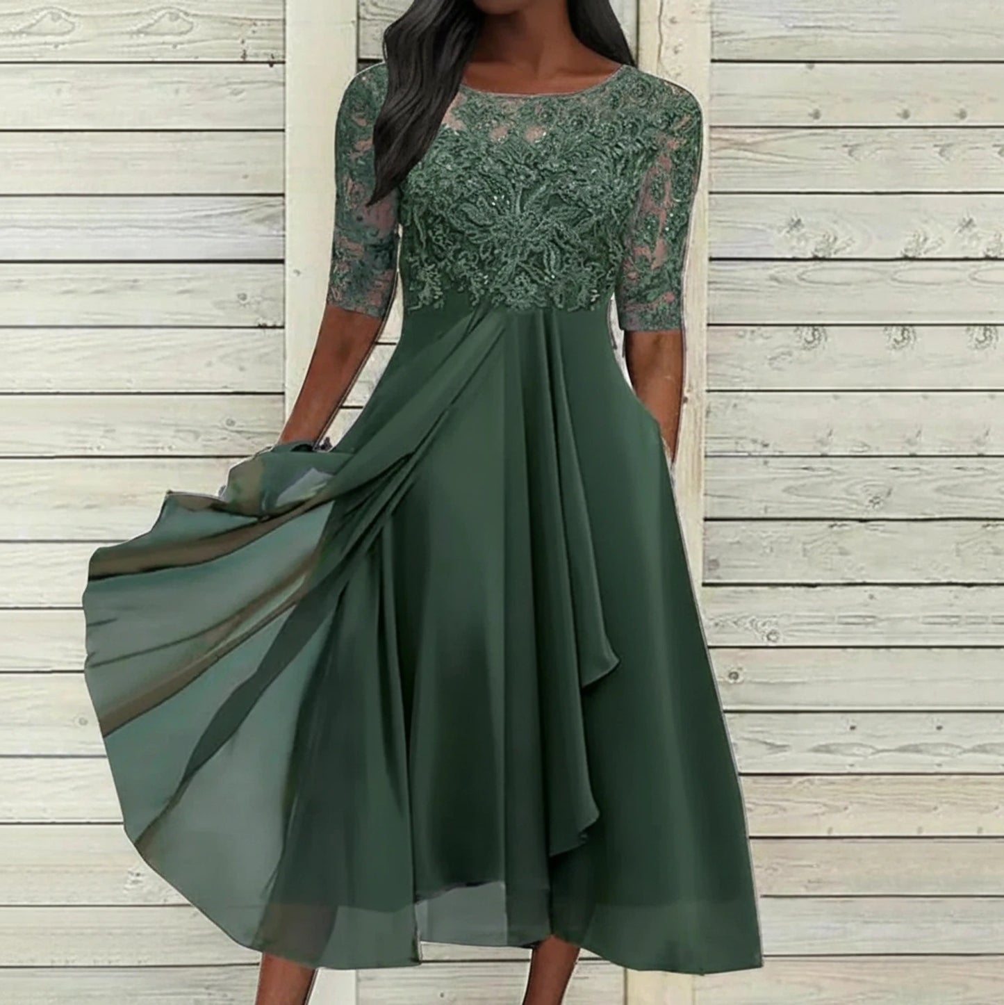 Women's Lace A-Line Midi Dress