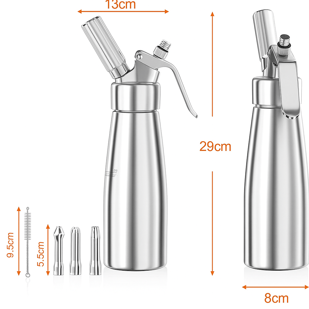 Aluminum Whipped Cream Dispenser with Three Nozzles and Siphon Mechanism