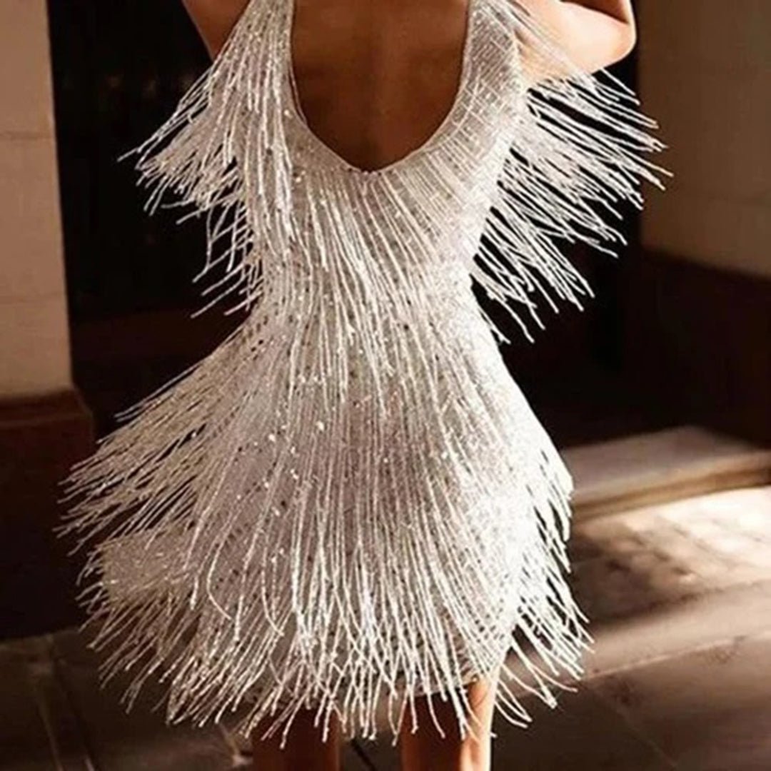 Image of Amanda | Women's V-Neck Mini Fringe Dress