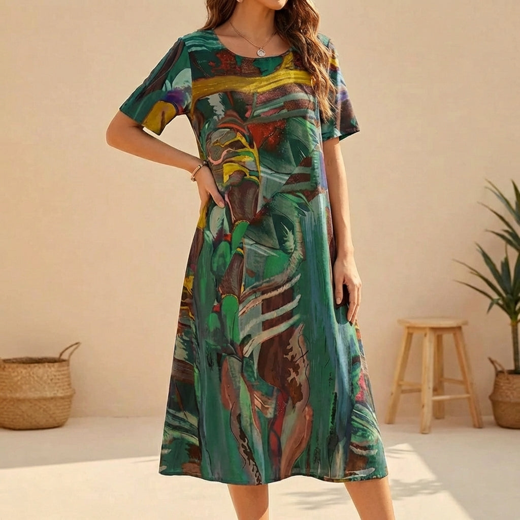 Image of Anne | Women's Short Sleeve A-Line Midi Dress