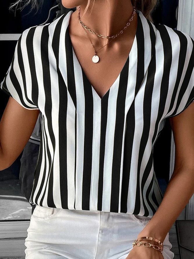 Image of Autumn | Women's Striped Short Sleeve Blouse