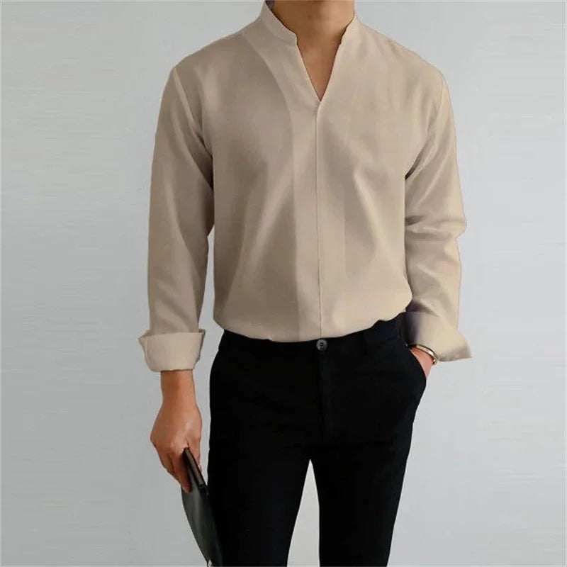 Image of Caleb | Men's Long Sleeve Mandarin Collar Shirt