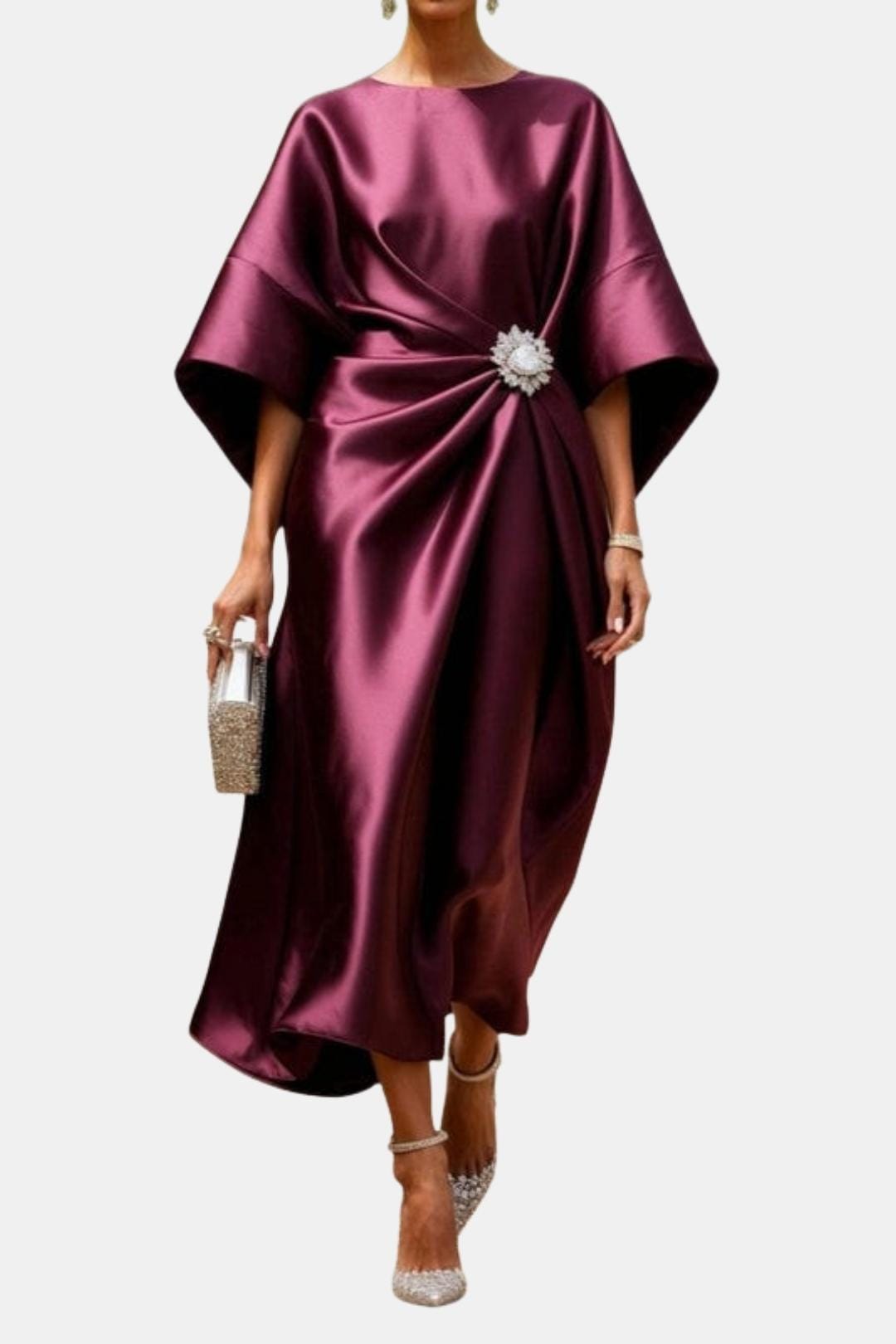 Image of Harper | Women's Wide Sleeve Draped Midi Dress