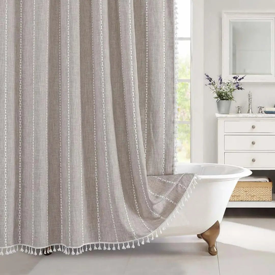 LINENCOVE – Bohemian linen shower curtain with tassels & waterproof design
