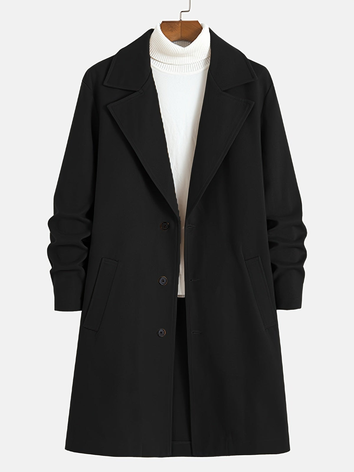 Long Single-Breasted Lapel Overcoat