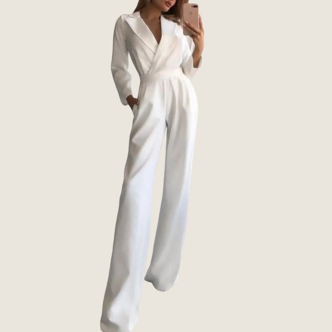 Image of Maya | Women's V-Neck Long Sleeve Wide Leg Jumpsuit