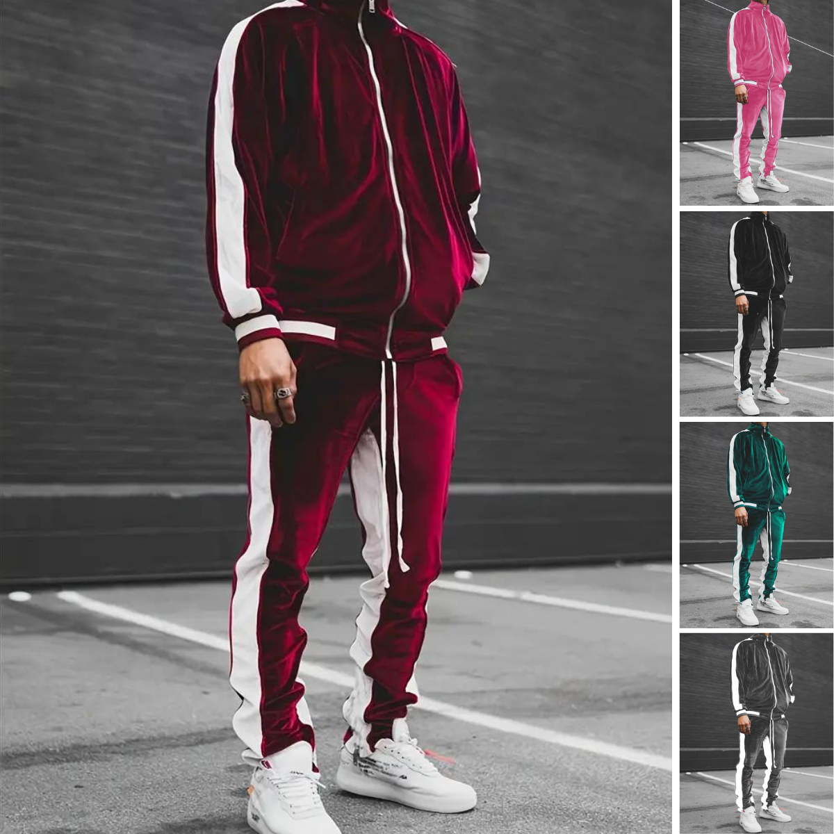 Men's Classic Full-Zip Velvet Tracksuit