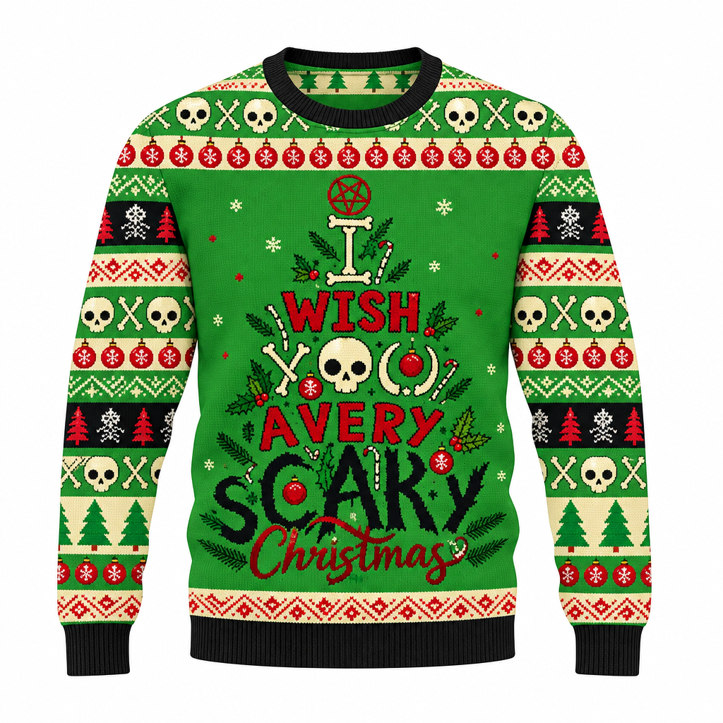 Men's Grunge Ugly Christmas Sweater with Skull Print