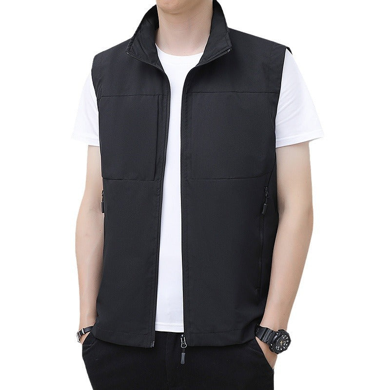 Men's Lightweight Windproof Outdoor Nano Vest with Stand Collar and Concealed Zip Pockets