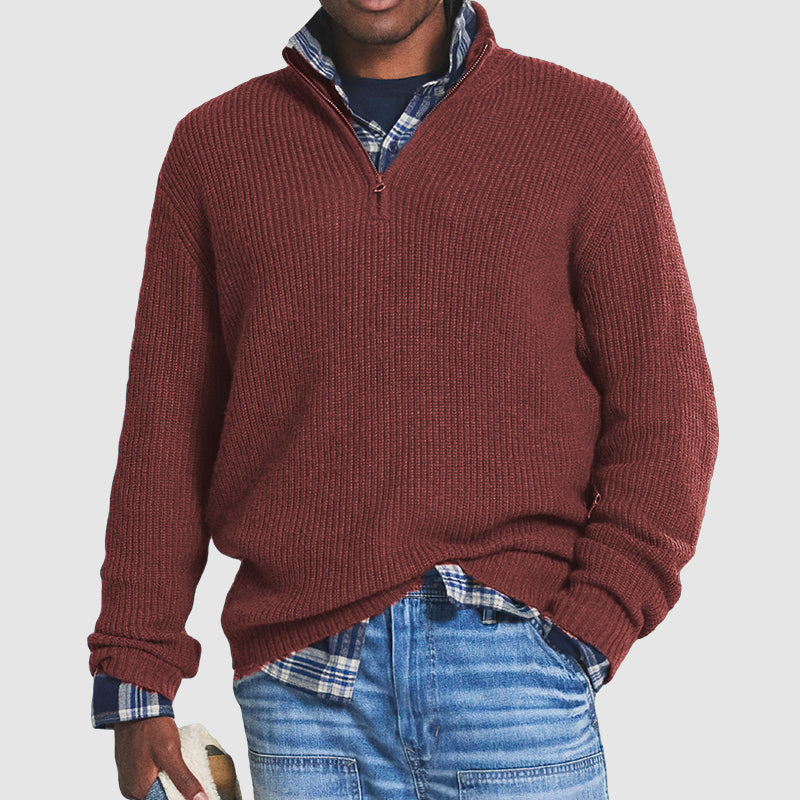 Men's Long Warm Quarter-Zip Sweater