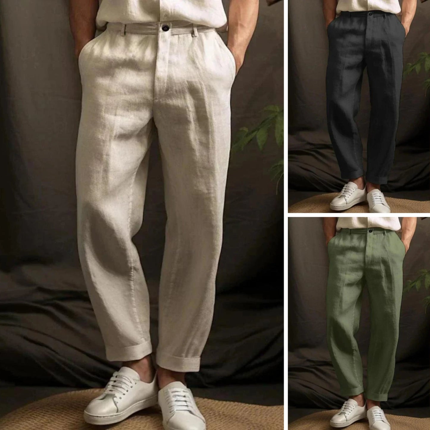 Men's Straight Linen Pants with Relaxed Fit