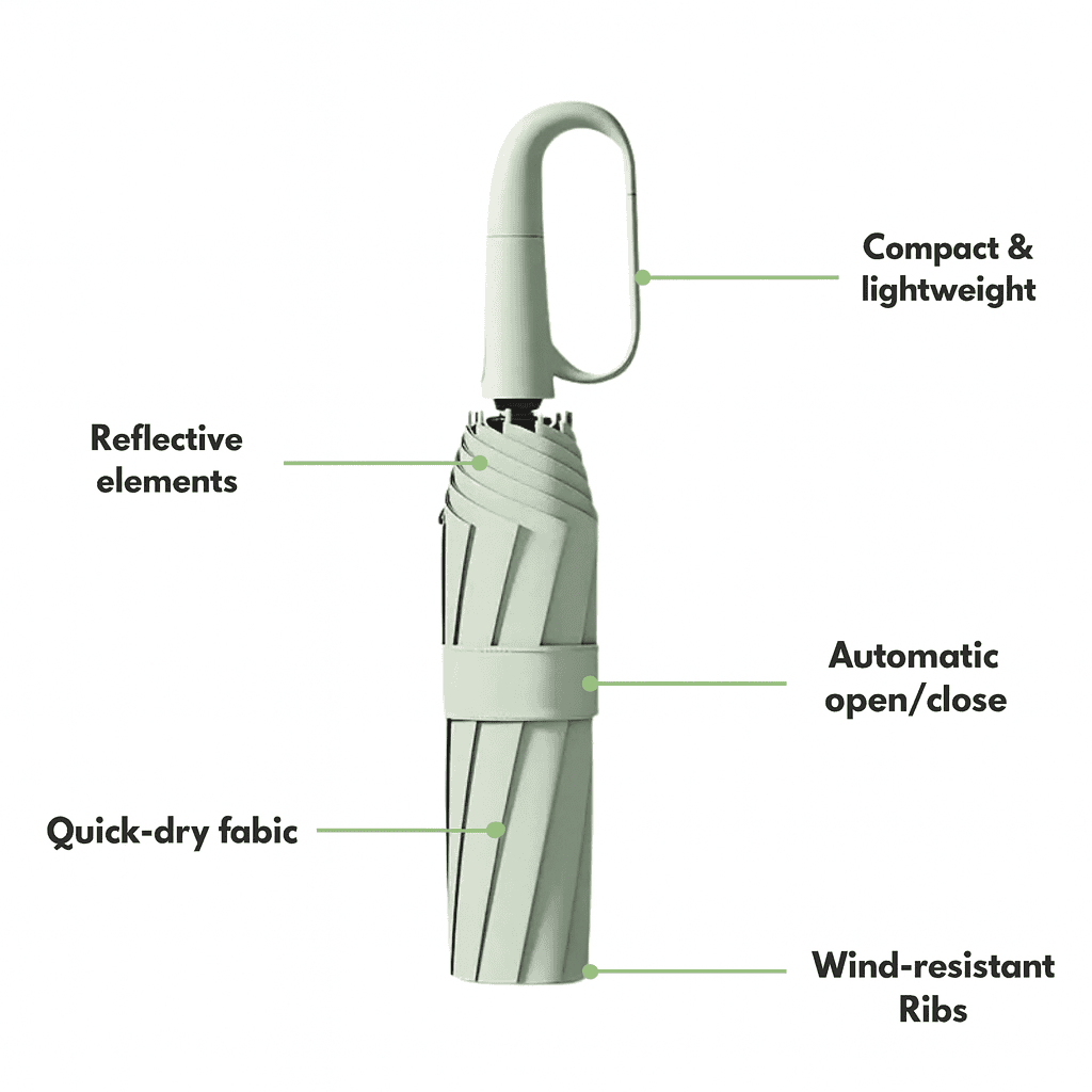 RAINLOCK – Automatic Compact Umbrella, Built for Strong Wind