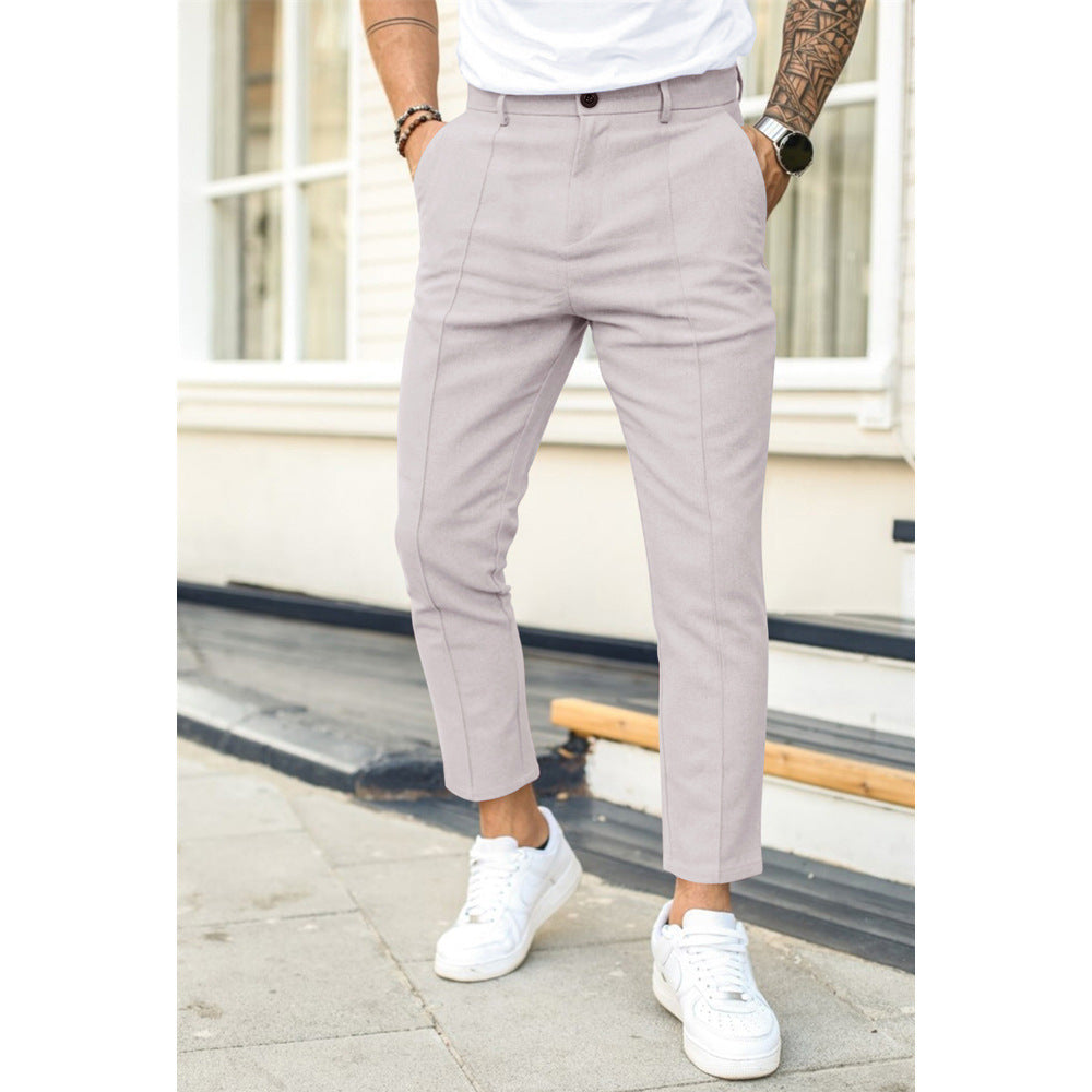 Slim Fit Pants with Front Pockets and Button Closure