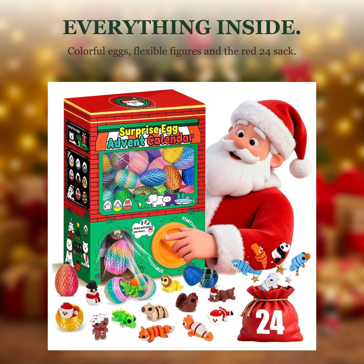Surprise Egg Advent Calendar, Gumball Machine Box with 24 Flexible Figures