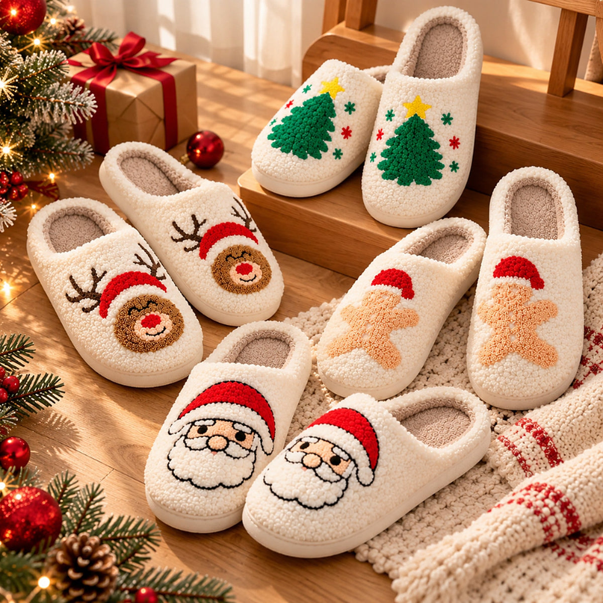 Teddy Slippers - Retro Christmas Slippers with Non-Slip Sole