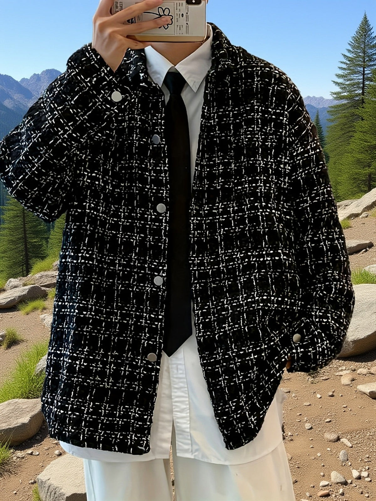 Textured Plaid Shirt Jacket