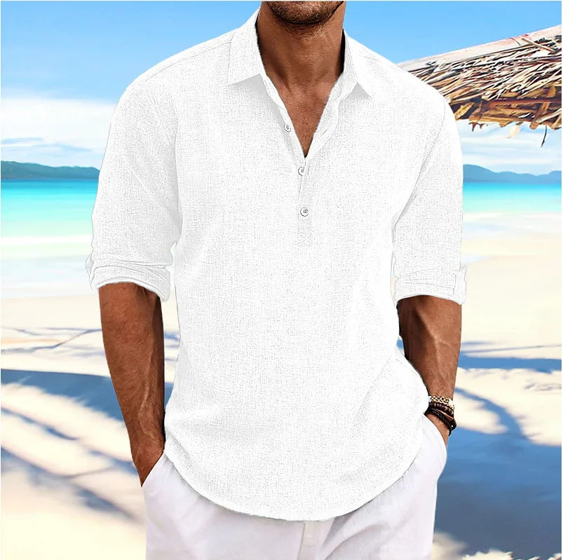 Wearclo | Men's Casual Long Sleeve Linen Blend Shirt