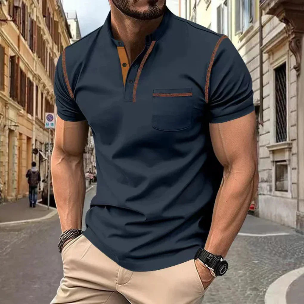 Wearclo | Men's Henley Polo Shirt with Contrast Stitching