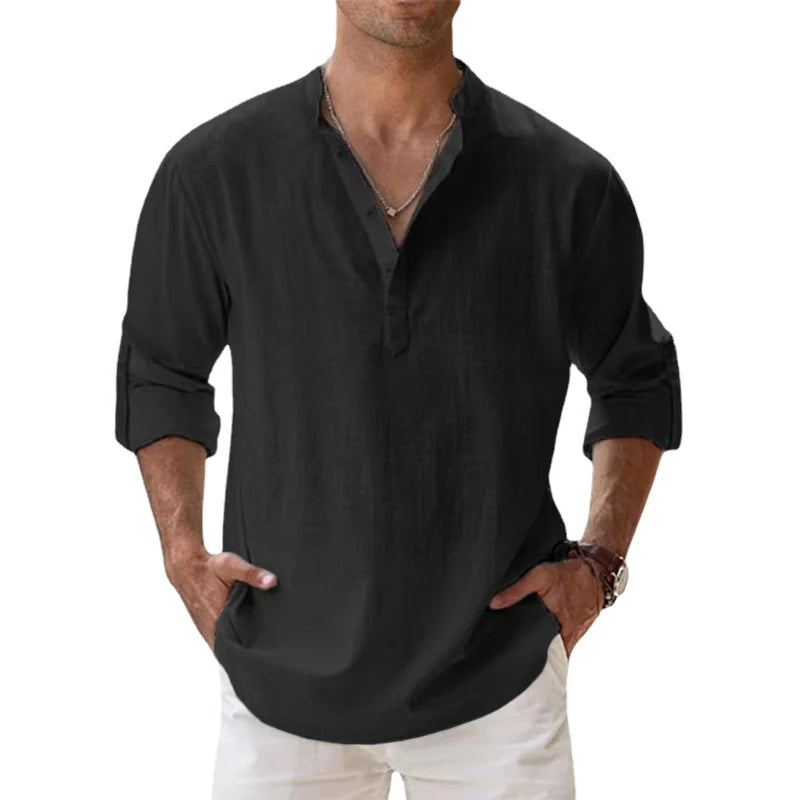 Wearclo | Men's Linen Blend Henley Shirt