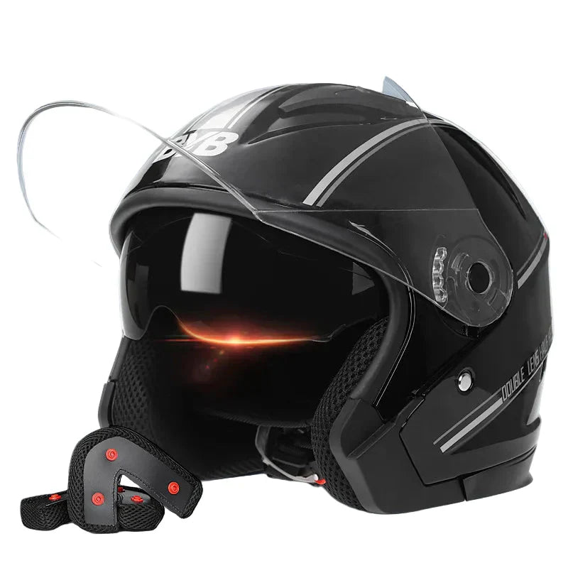 Wearclo | Retro 3/4 Open-Face Motorcycle Helmet with Double Lens – AeroRide
