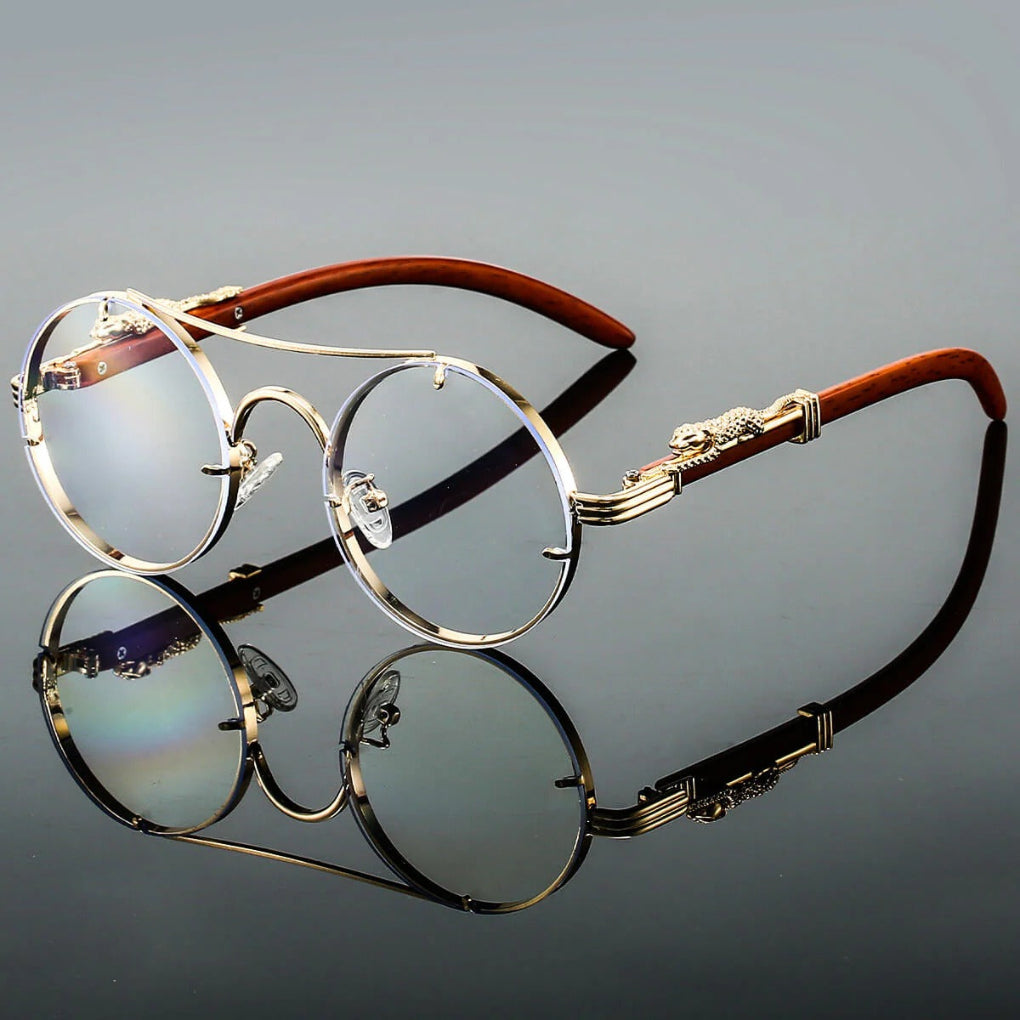 Wearclo | Unisex Round Double Bridge Sunglasses with Leopard Detail