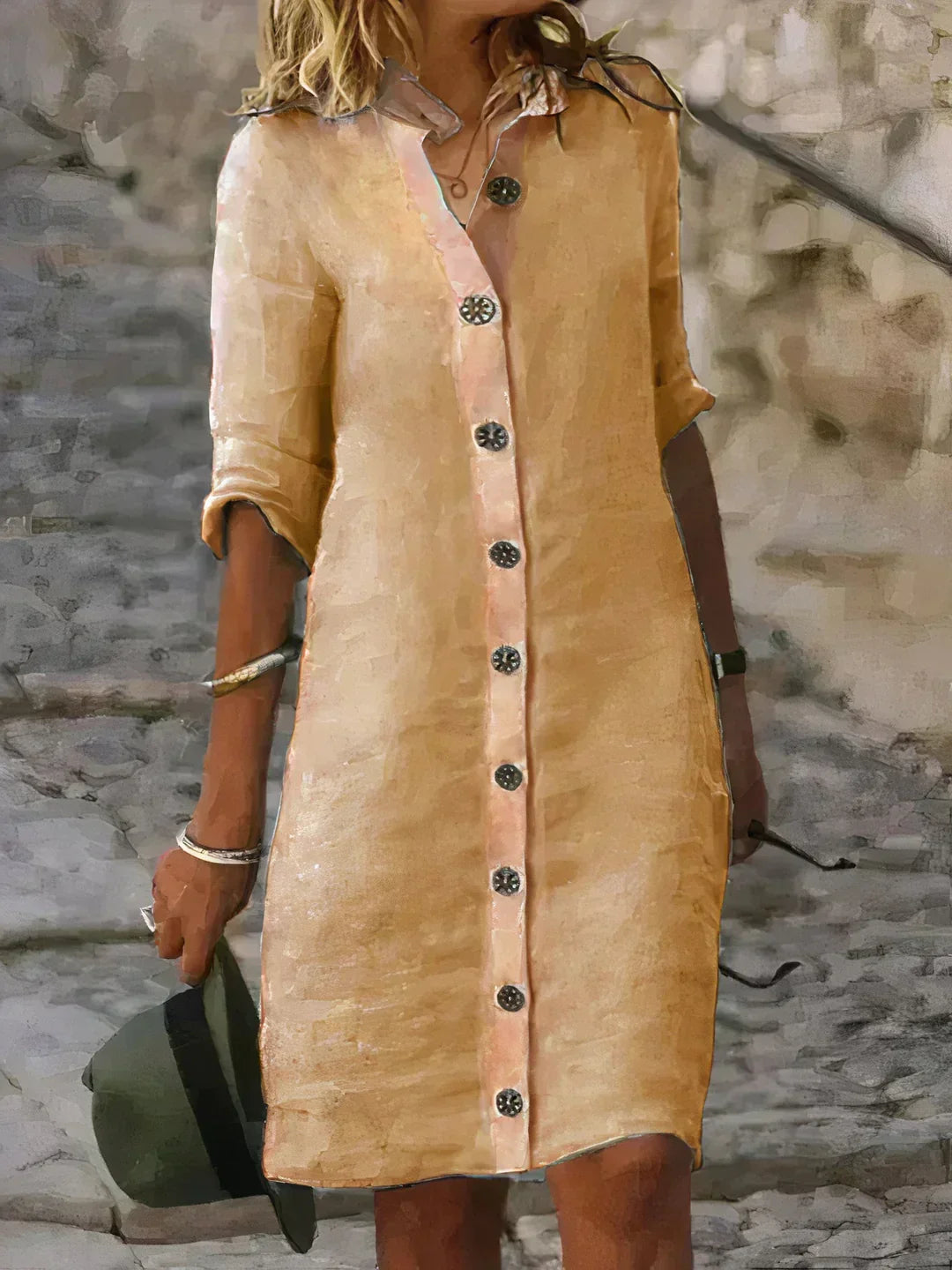 Wearclo | Women's Button-Front Midi Shirt Dress