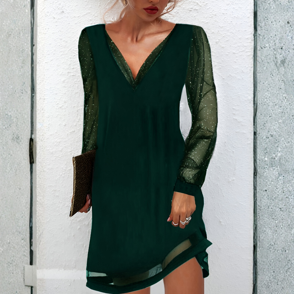 Wearclo | Women's Glitter Sleeve V-Neck Mini Dress
