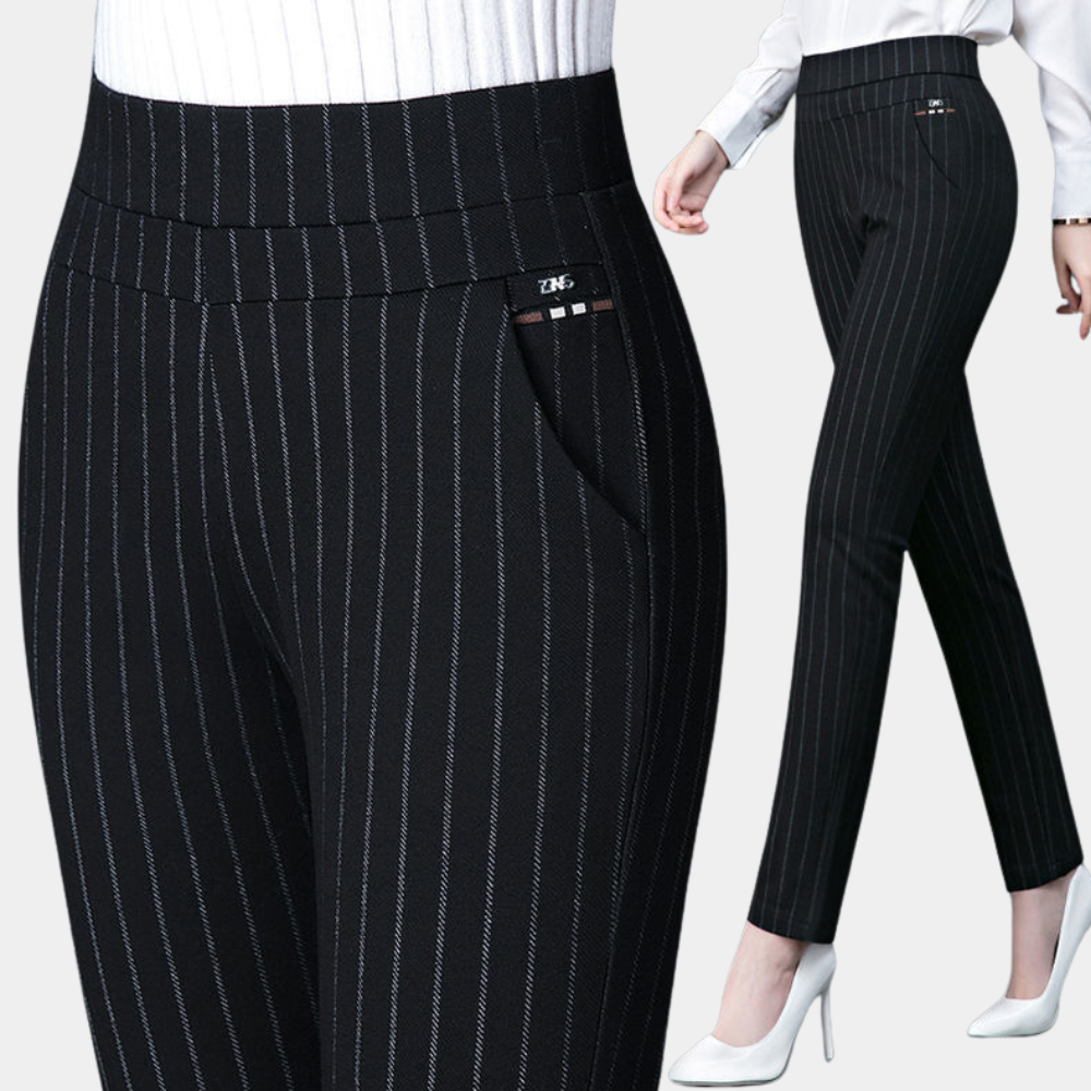 Wearclo | Women's High Waist Stretch Pants with Pinstripe