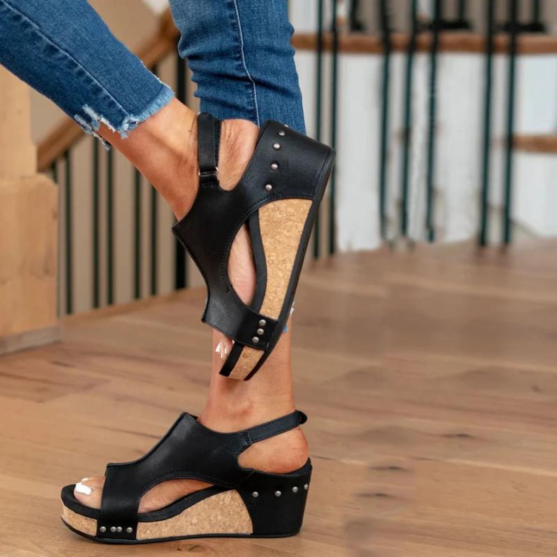 Wearclo | Women's Orthopedic Wedge Sandals with Cutout Detail