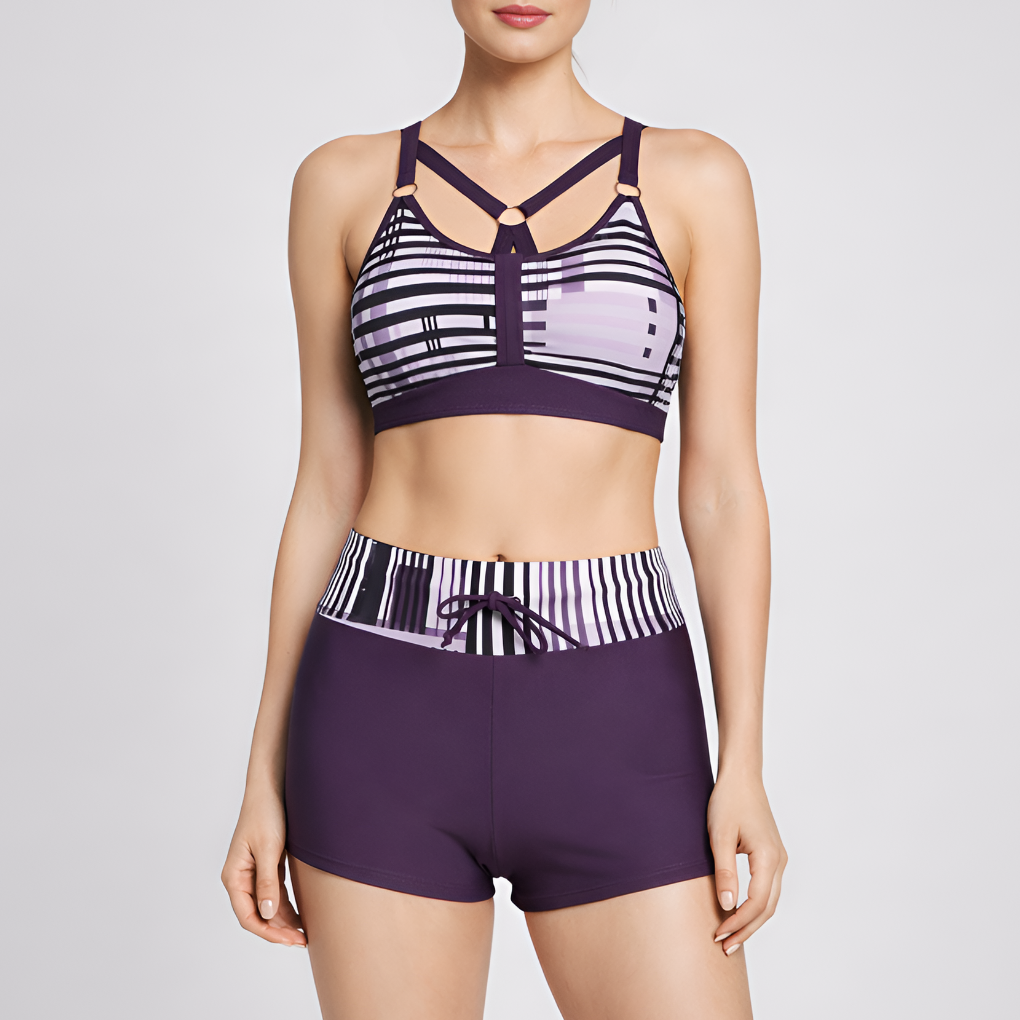 Wearclo | Women's Plaid Two-Piece Swimsuit with Shorts
