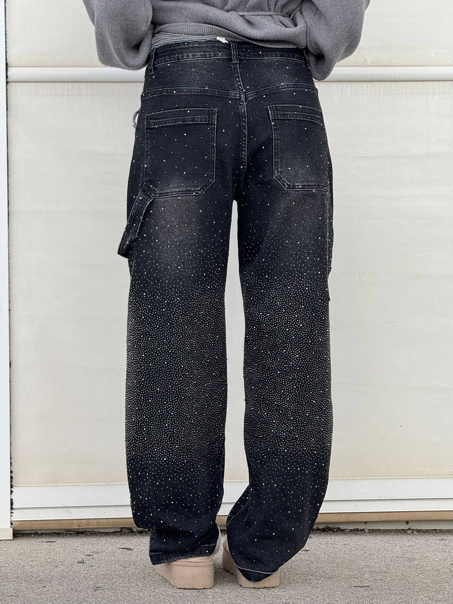 Wearclo | Women's Rhinestone Wide Leg Jeans