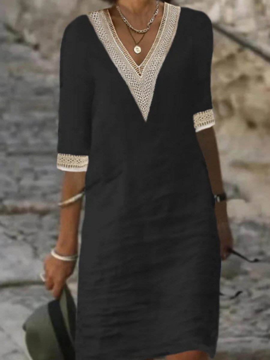 Wearclo | Women's V-Neck Lace Trim Dress