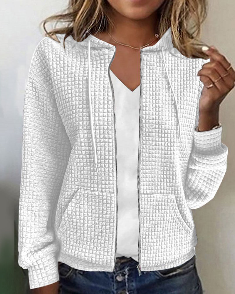 Wearclo | Women's Zip-Up Hoodie with Waffle Knit Texture