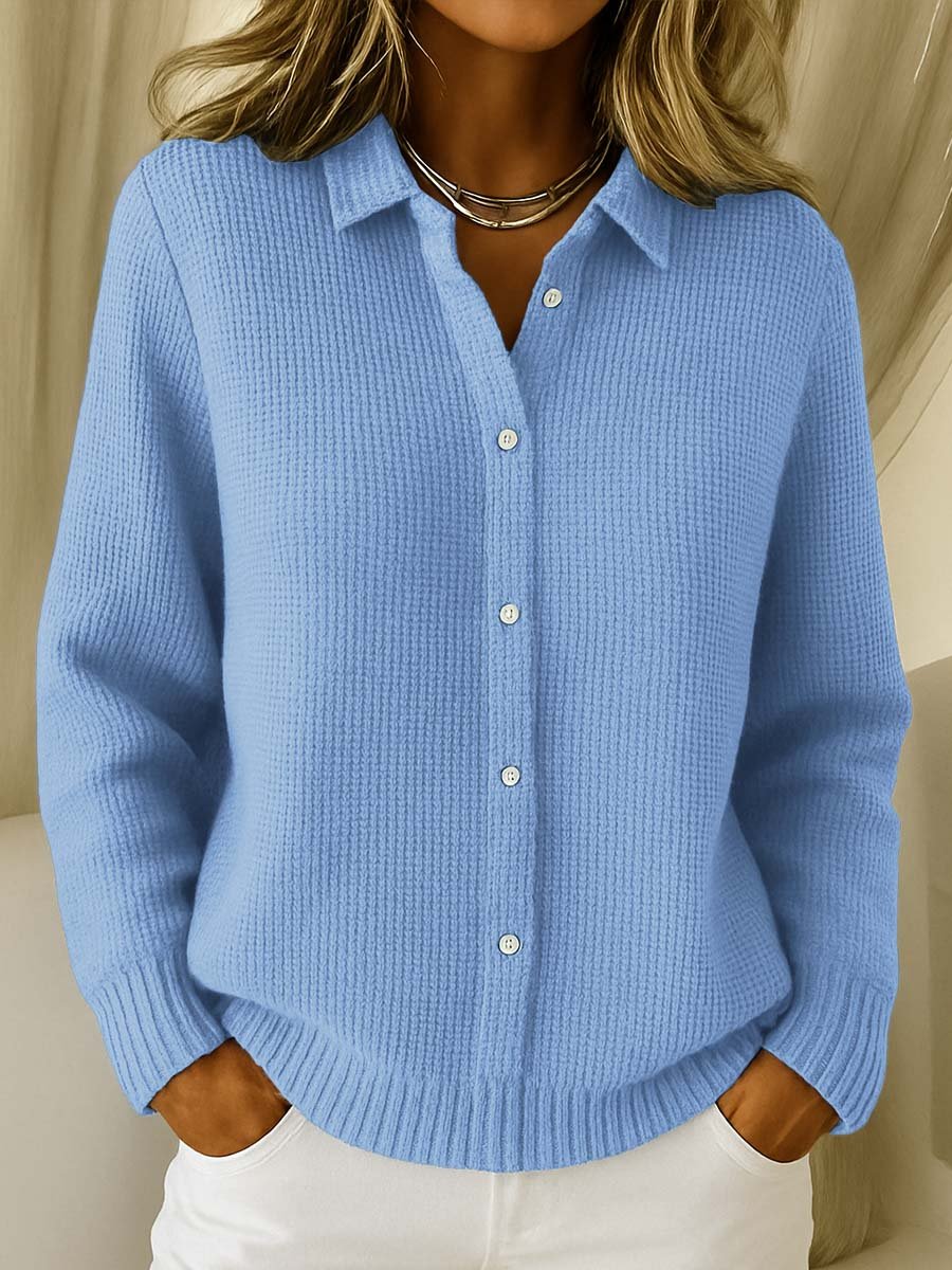 Women's Collared Button-Down Textured Knit Sweater Cardigan