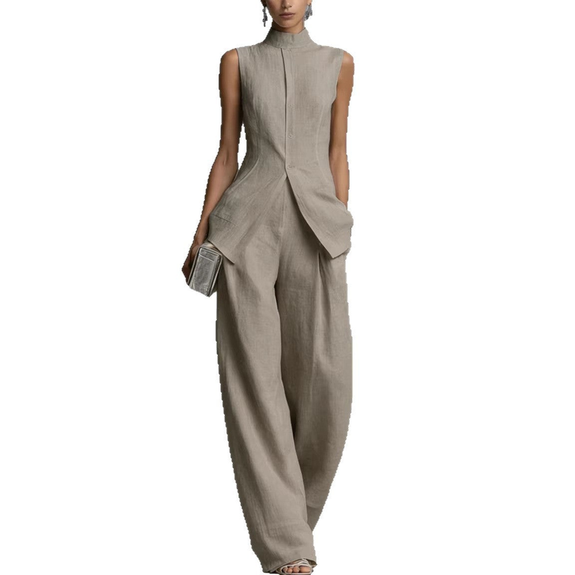 Women's Elegant High-Neck Wide-Leg Suit