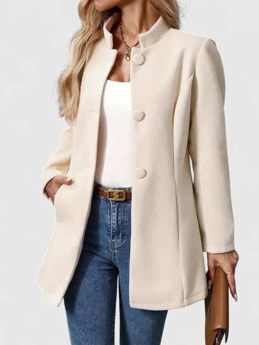 Women's Elegant Stand-Collar Button-Front Blazer Coat