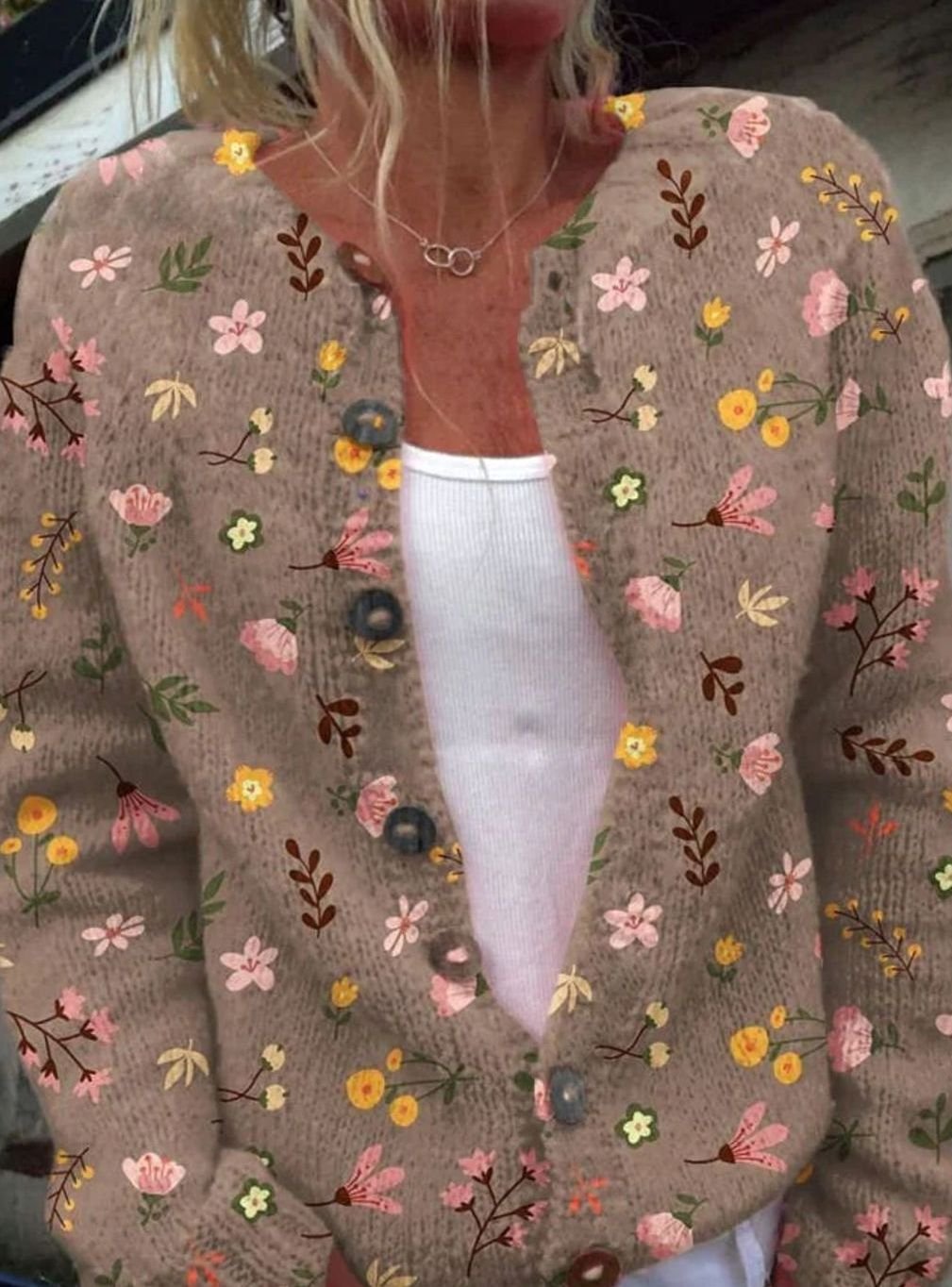 Women's Floral Button-Up Long-Sleeve Cardigan