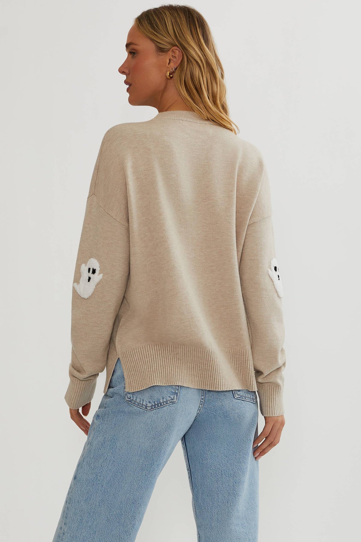 Women's Ghost Appliqué Long-Sleeve Knit Sweater