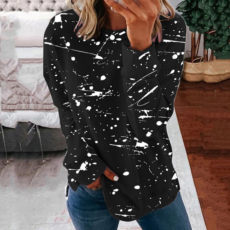 Women's Long Sleeve Top with Multicolor Graffiti Print