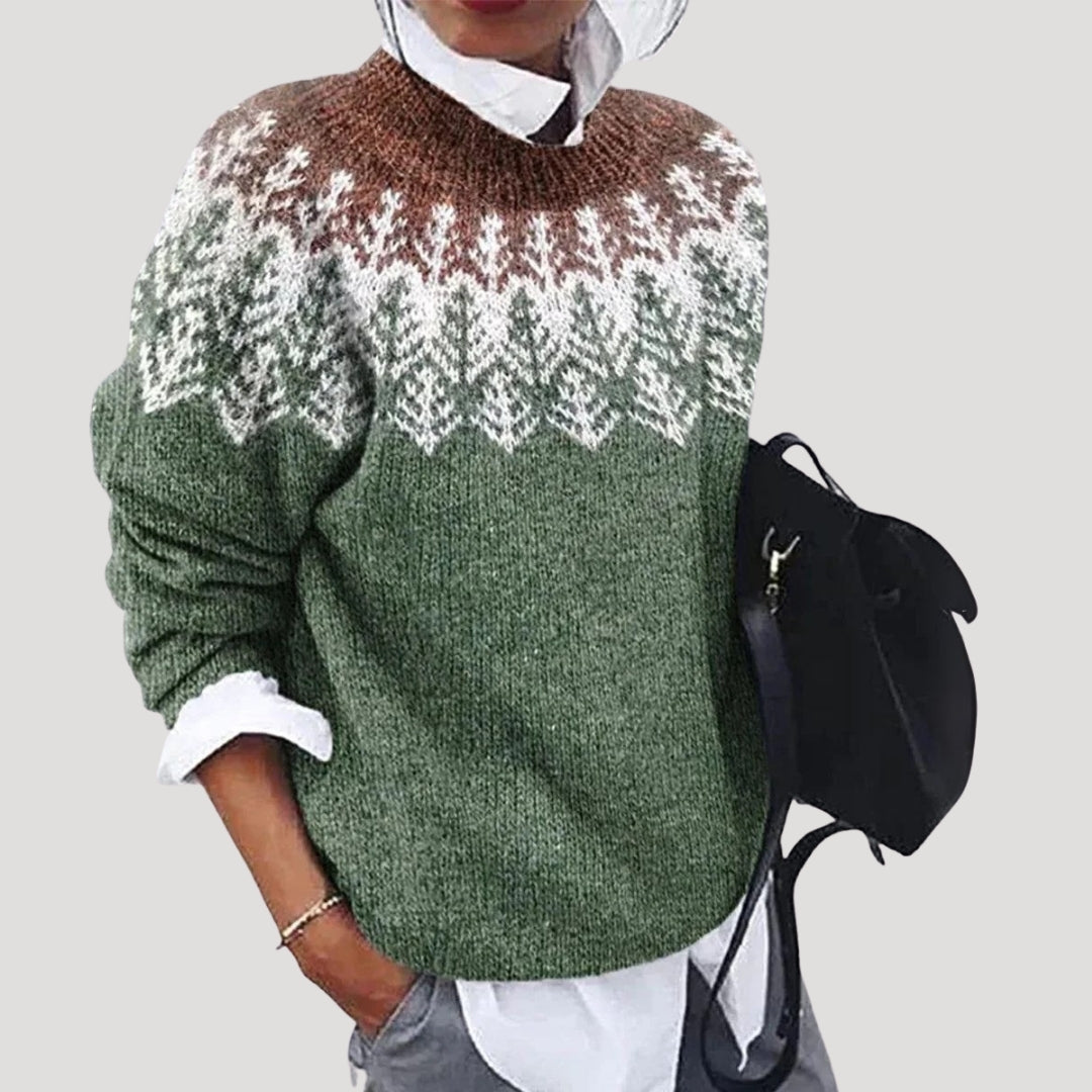 Women's Nordic Yoke Pattern Crew Neck Sweater