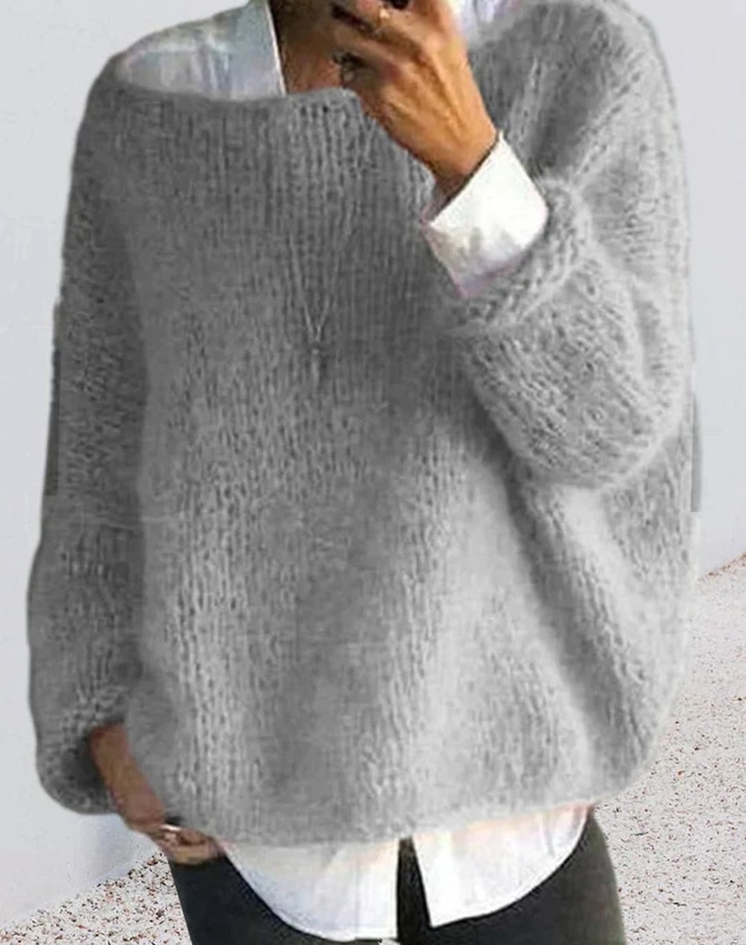 Women's Oversized Fuzzy Knit Long Sleeve Pullover Sweater
