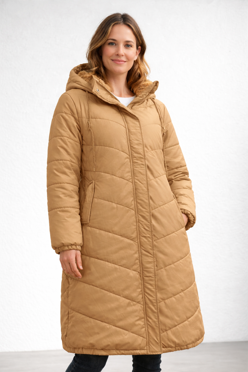 Women's Quilted Coat with Hood and Fleece Lining