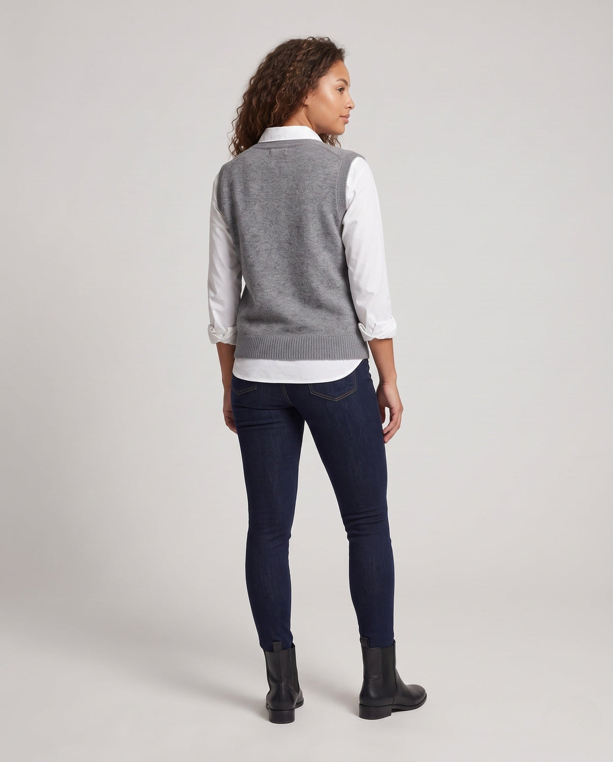 Women's Sleeveless Oversized Fine-Knit Vest with Deep V-Neck and Flecked Effect