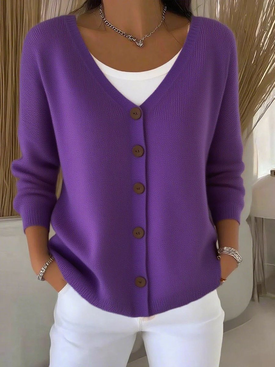 Women's V-Neck Button-Front Long Sleeve Knit Cardigan Sweater