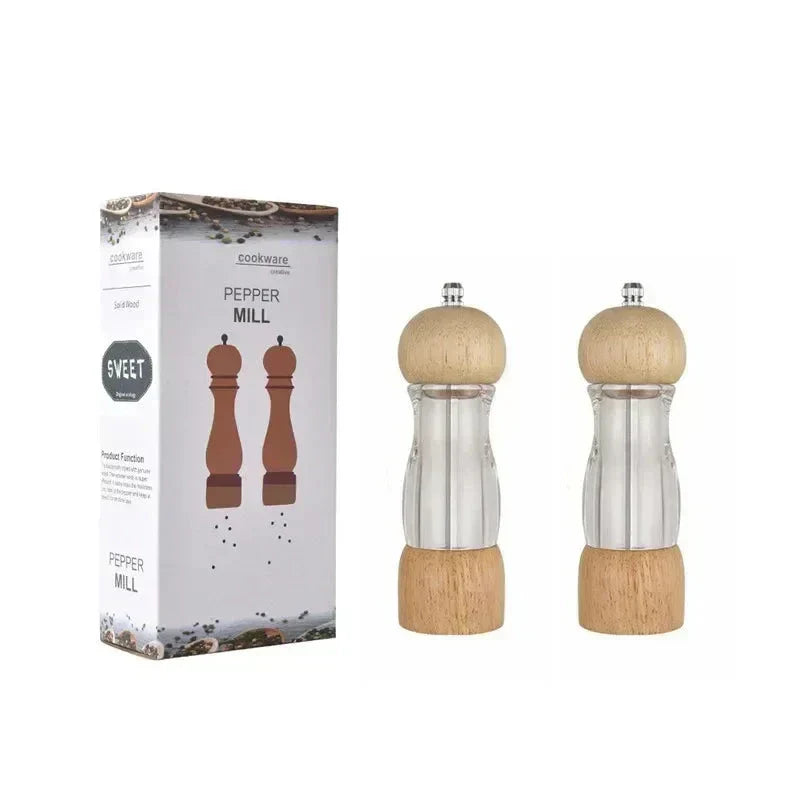 Wood and Glass Salt and Pepper Grinder Set – Stylish Spice Grinders for the Kitchen
