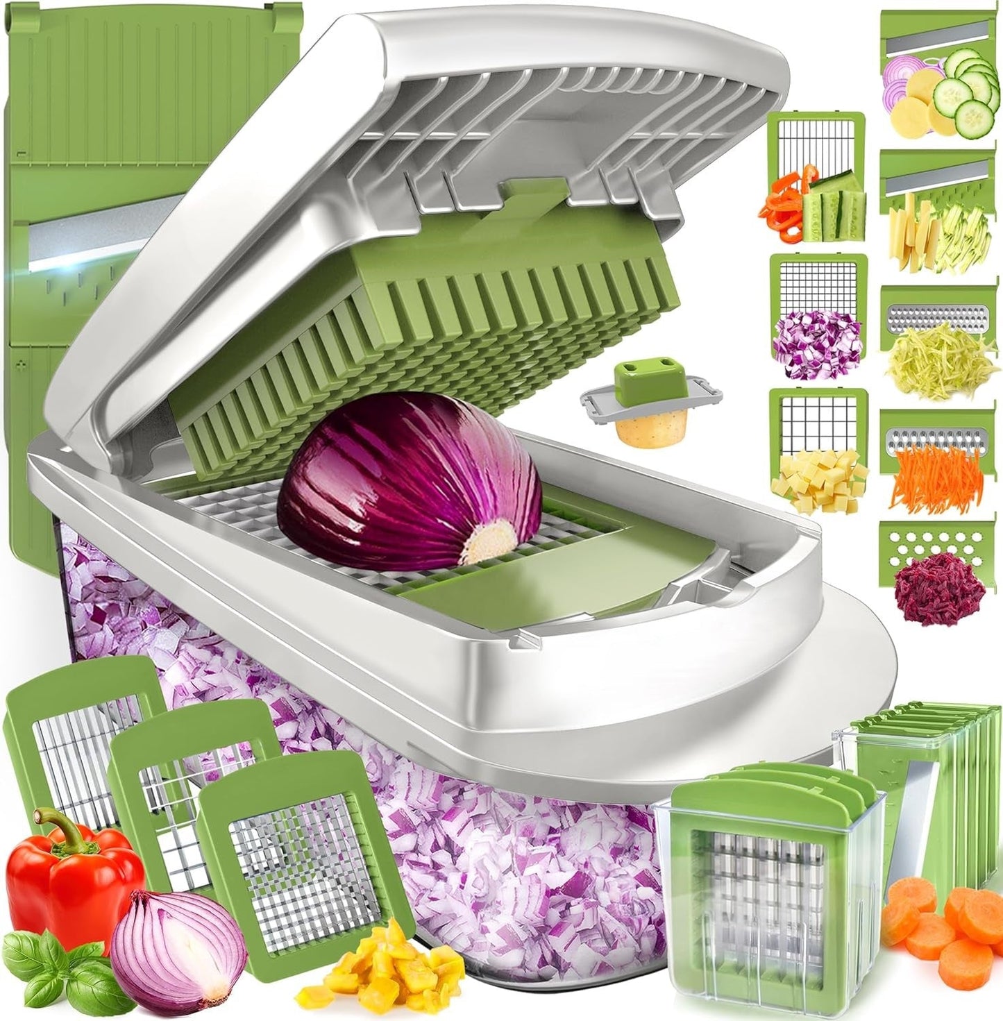 10-in-1 Vegetable Slicer with 8 Blades – Faster Cutting, Chopping, and Grating!