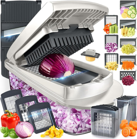 10-in-1 Vegetable Slicer with 8 Blades – Faster Cutting, Chopping, and Grating!