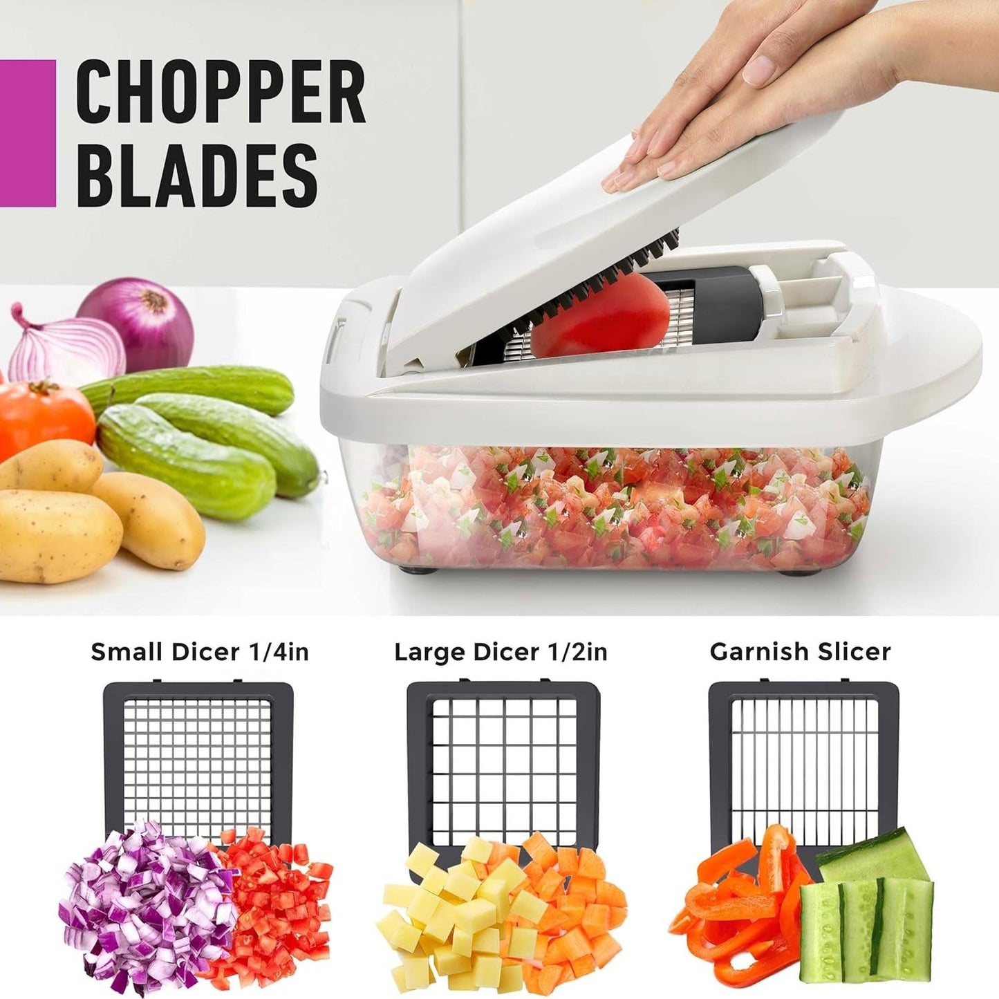 10-in-1 Vegetable Slicer with 8 Blades – Faster Cutting, Chopping, and Grating!