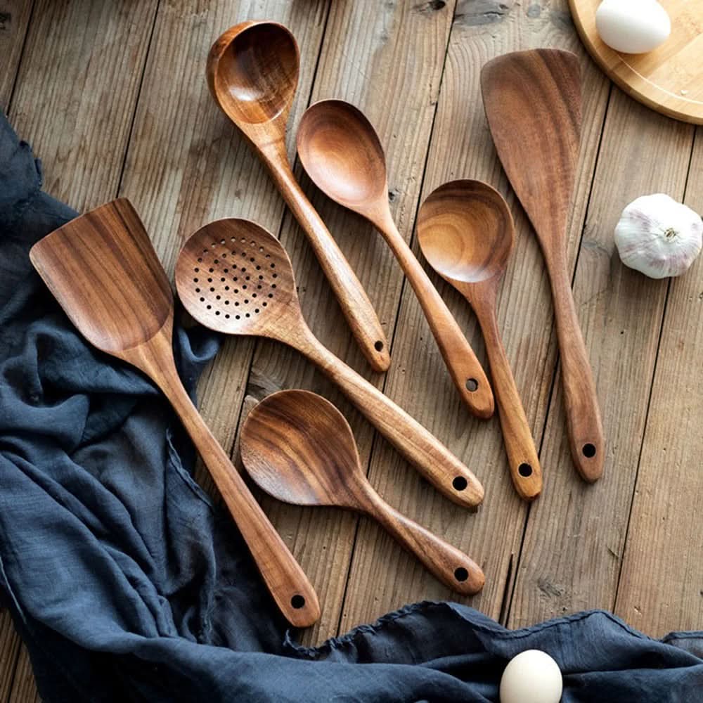 10-Piece Natural Teak Kitchen Utensil Set